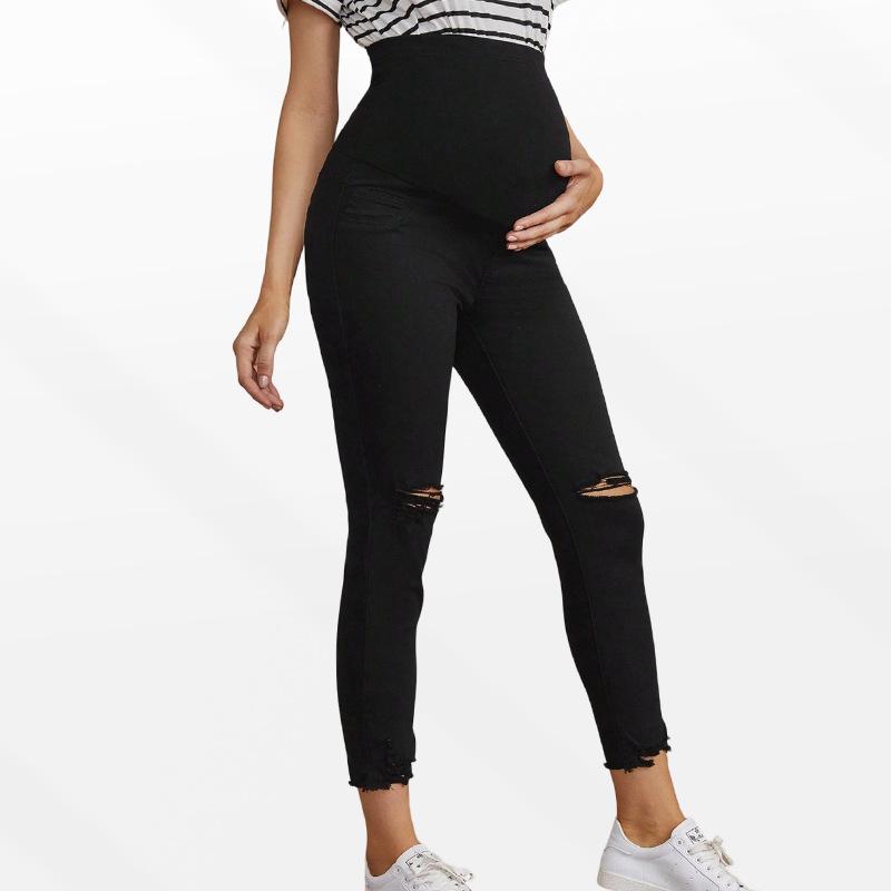

High-Waisted Elastic Maternity Jeans for Autumn/Winter - Tummy Support for European & American Styles M - 404g