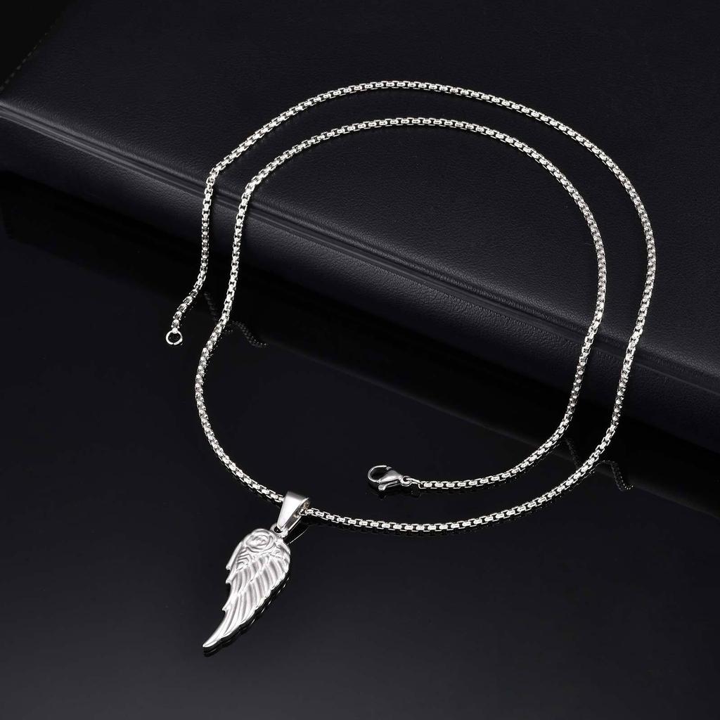 Men's Rose Wing Pendant Necklace,Never Fade Stainless Steel Wings Collars,Rock Punk Jewelry Gift