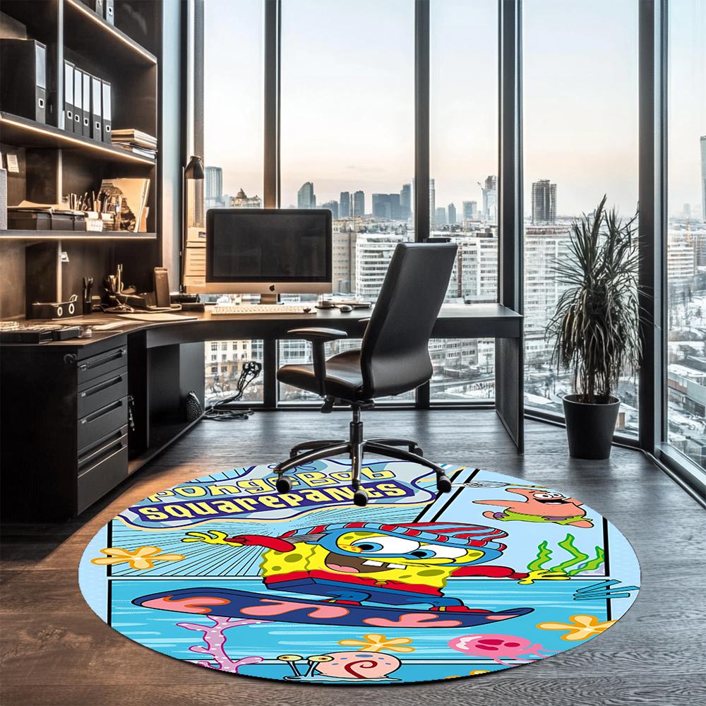 SpongeBob Printed Round Rug Carpet Chair Rug Area Rug Entryway Doormats,for Office Chair Living Room Bedroom Kitchen Room.