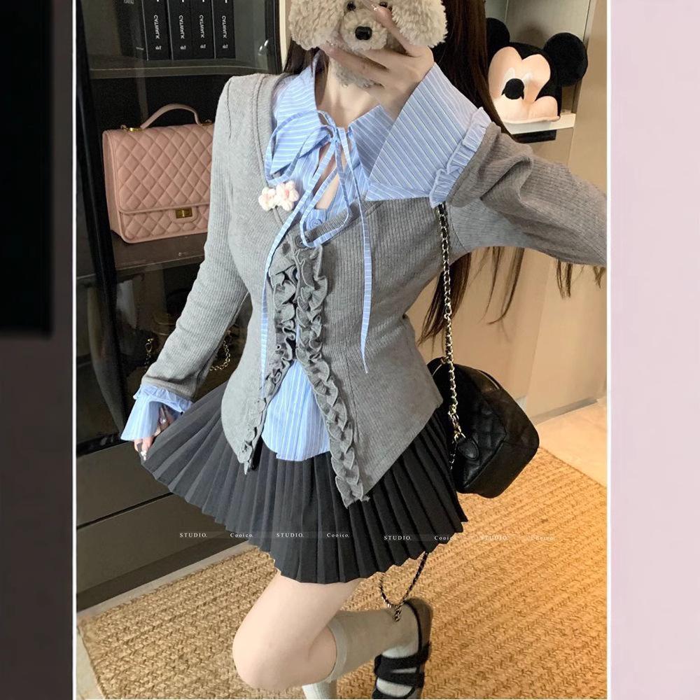 

Женский облегающий свитер с длинными рукавами и шнуровкой, оборками - весенний дизайн 2025 г. X-Large