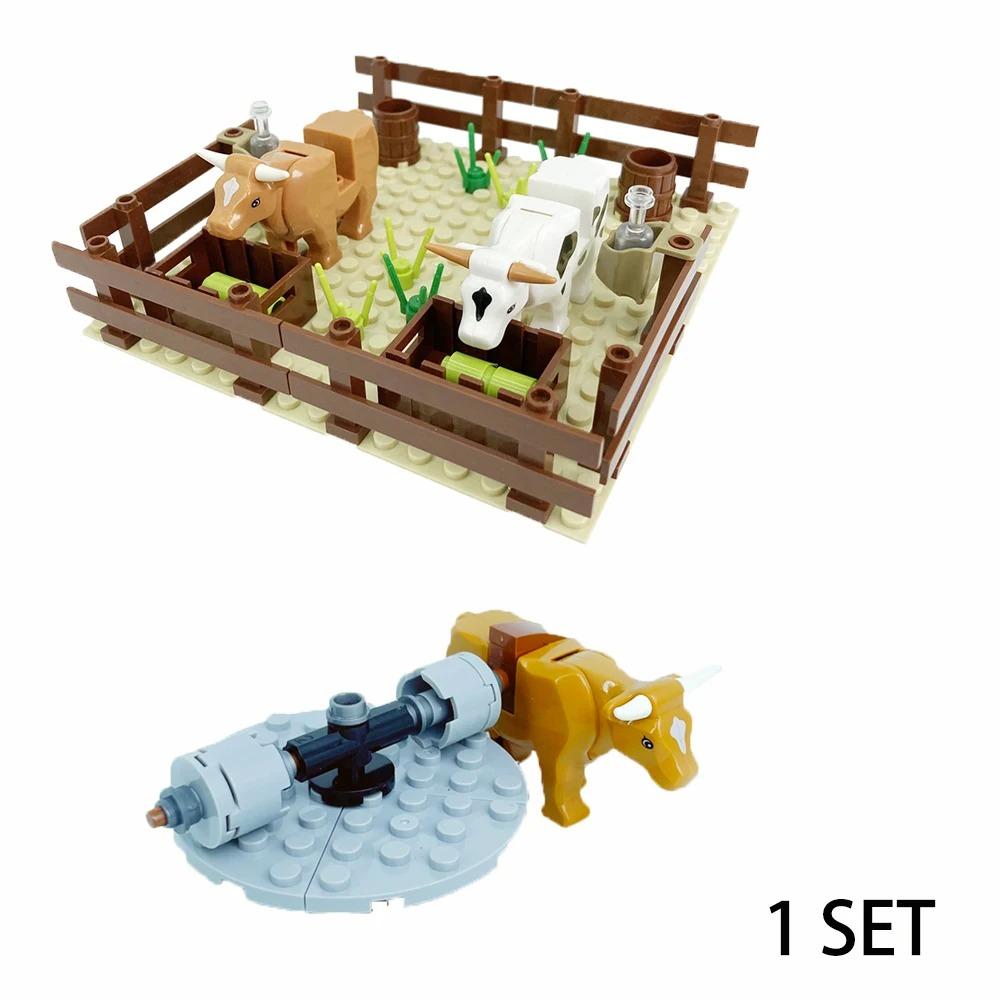 MOC Farm Set Stavebnice Plodina Rostlina Dýně Konírna Kráva Kruh Zvířata Město Pohled na ulici Kostky Model Hračky