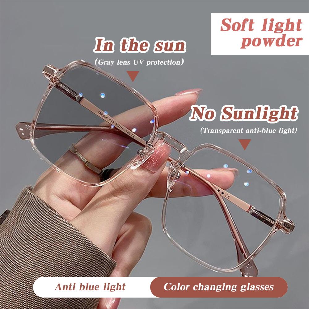Fashion Sunglasses For Women Modern Oversized Square Photochromic Sunglasses Hd Lenses Clear To Dark Transition Effect