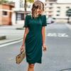 Women's Solid Color Summer Temperament Commuter Crew Neck Short Sleeve Mediumn Long Dress