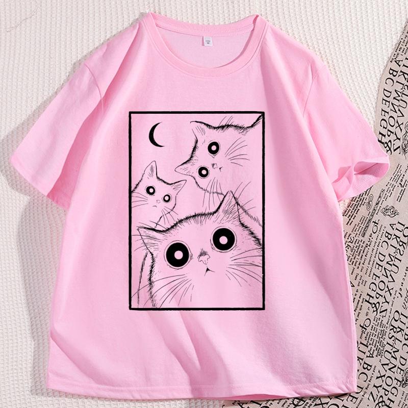 Vintage Black Cat Moon Tshirt Funny Cats Crewneck Retro Kitten  T Shirt Gothic Witchy Cat Lover Tshirt Streetwear Clothing
