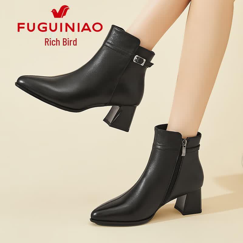 Women s Pointed Toe Chunky Heel Ankle Boots 36
