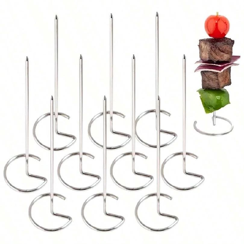 10pcs Kabob Skewers Stainless Steel Sticks For Grilling Reusable Kebab Tool Barbecue Stainless Steel BBQ Stick Chicken