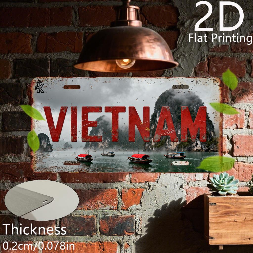Wietnam Zatoka Ha Long Tradycyjny Statek D Flat Printing Retro Styl Tablicy Rejestracyjnej Metalowy Znak Blaszany Vintage Pamiątka z Podróży Wal