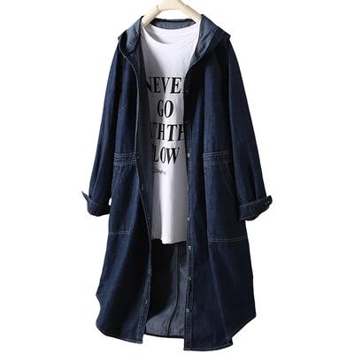 Coat for Women Cotton Autumn Winter Thickened Casual Oversize Medium-length Denim Cardigan Hooded Jacket