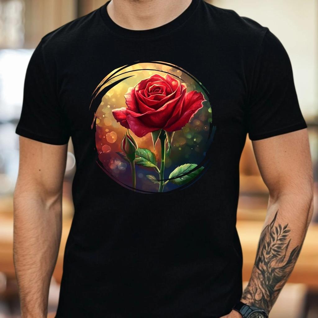 T-Shirt Herren Rote Rose Motiv Baumwolle Größe S bis 5XL