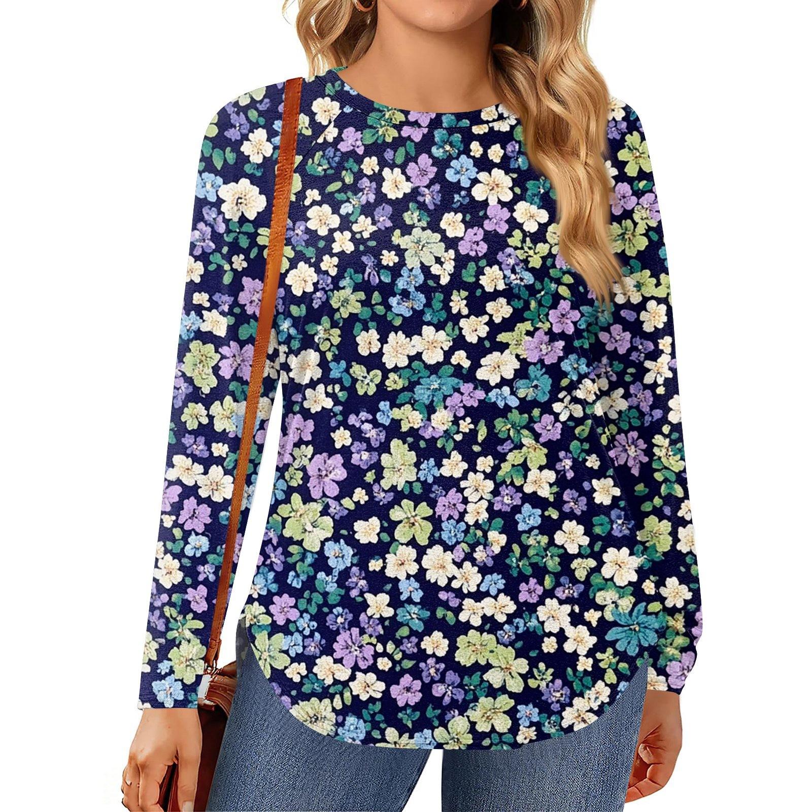 

Женские топы больших размеров, рубашки с длинным рукавом, туника с круглым вырезом, повседневная свободная блузка L-5X XXXL фиолетовый