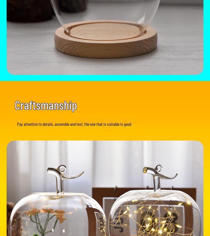 Christmas Eve Apple Preserved Flower Glass Dome Figurine with Clay Craft