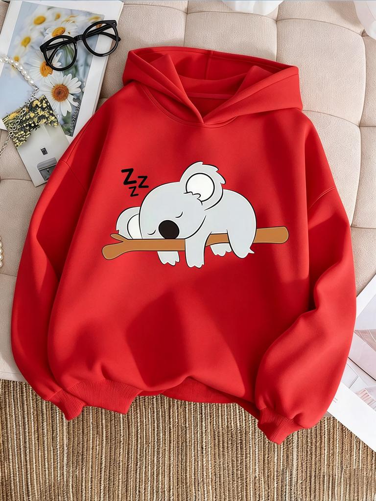 Felpa con Cappuccio per Bambini Stampa Koala Addormentato su Ramo Cartone Animato Felpa Larga Oversize Pullover Quotidiano per Ragazzi e Ragazze