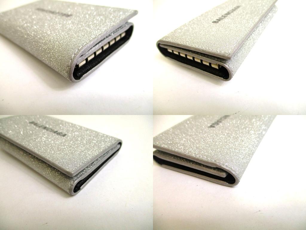Authentic BALENCIAGA Gray Glitter Leather Silver H/W 6 Pics Key Chain #a936  Refurbished