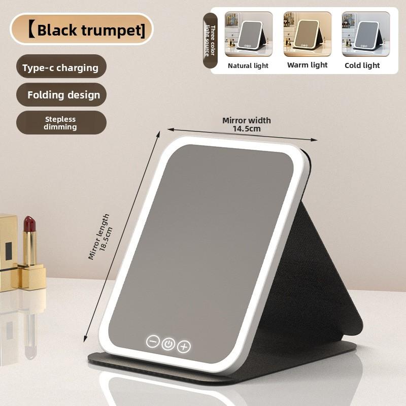 LED Foldable Vanity Mirror with Light, Portable Desktop Makeup Mirror for Dorm & Office