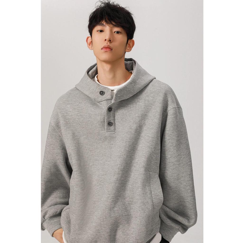 Men's 450g Heavyweight Boxy Cropped Hoodie, Button-Up, American Style for Spring/Autumn