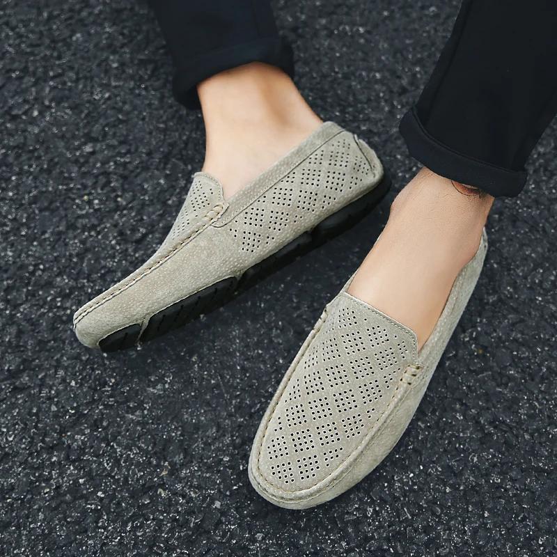 Fashion2024 New Men's Suede Shoes Breathable Summer Shoes Simple Light Slip on Men Shoes Handmade Casual Comfortable Driving Flats Male