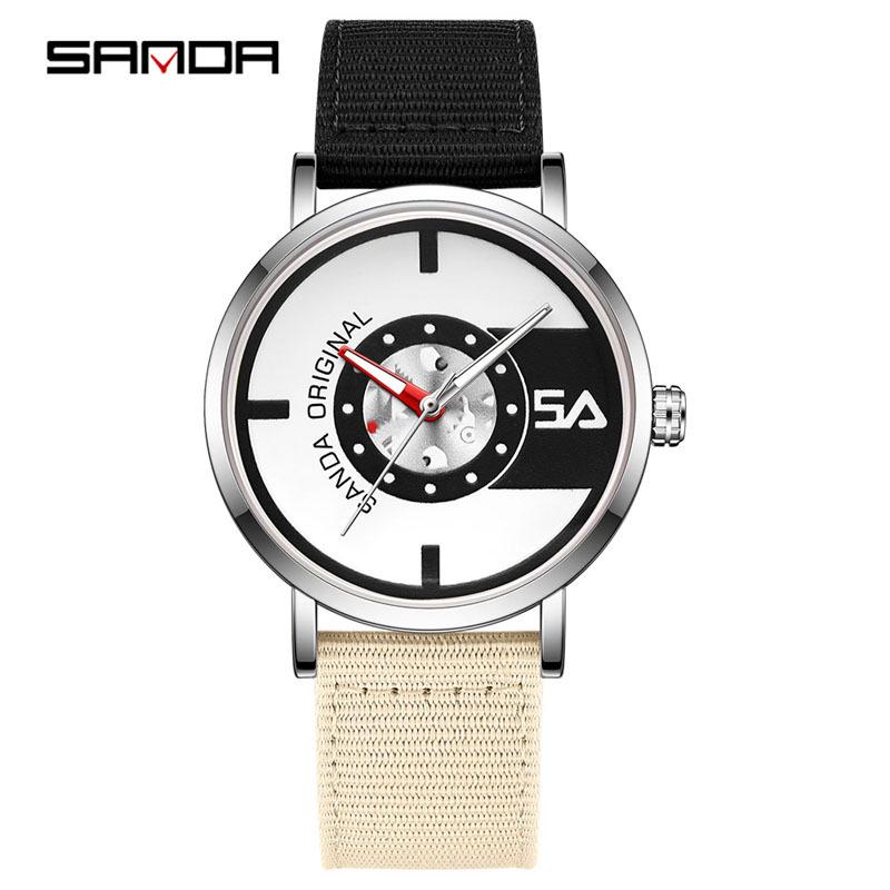 Sanda Nylon Strap Quartz Watch - Simple, Thin, Creative Dial, Waterproof, for Students and Sports