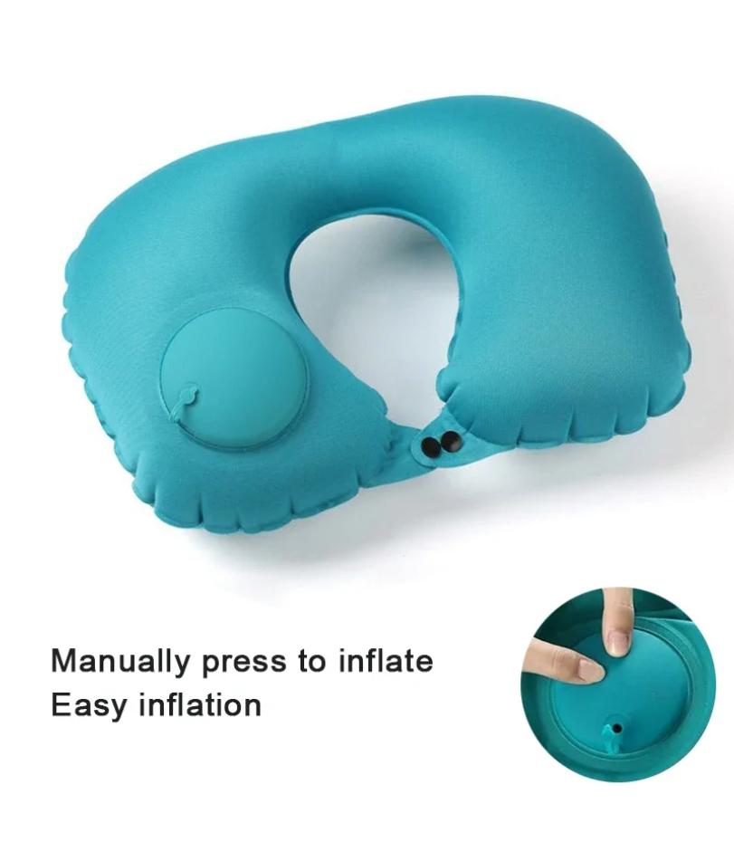 Drücken Sie auf aufblasbares Kissen zur Nackenentspannung Reise U-förmiges Kissen Faltbar und tragbar mit auslaufsicherer Vorrichtung Gewöhnliches U-förmiges