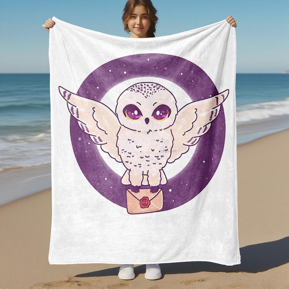 1pc Owl Envelope Night Outdoor Flannel Throw Blanket All Season Soft Warmth,Home Decor 1031185