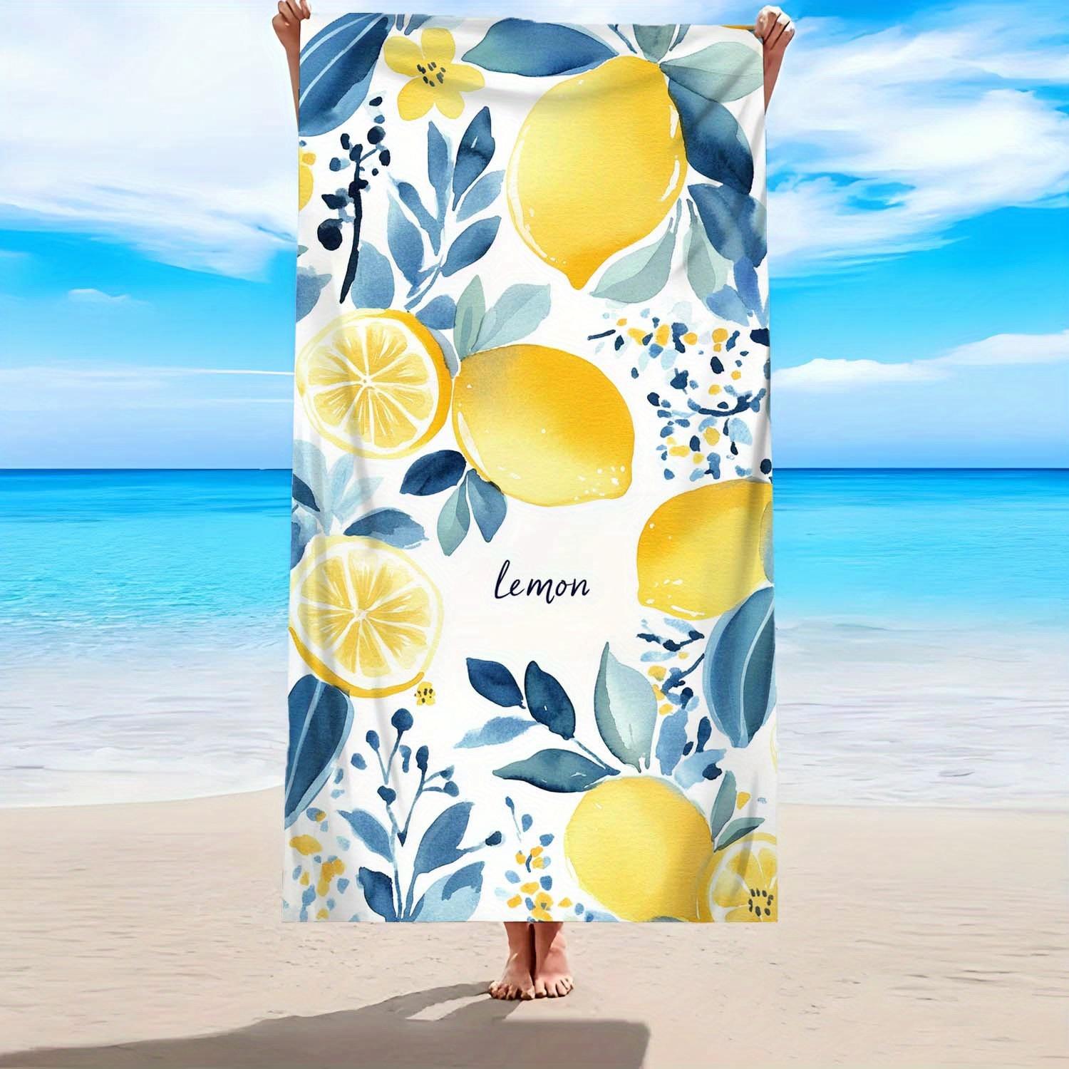 Ka Chen Muxi White Summer Watercolor Lemon Print Beach Towel - Soft Lightweight Microfiber, Super Absorbent & Sand-Resistant, Large Rectangular