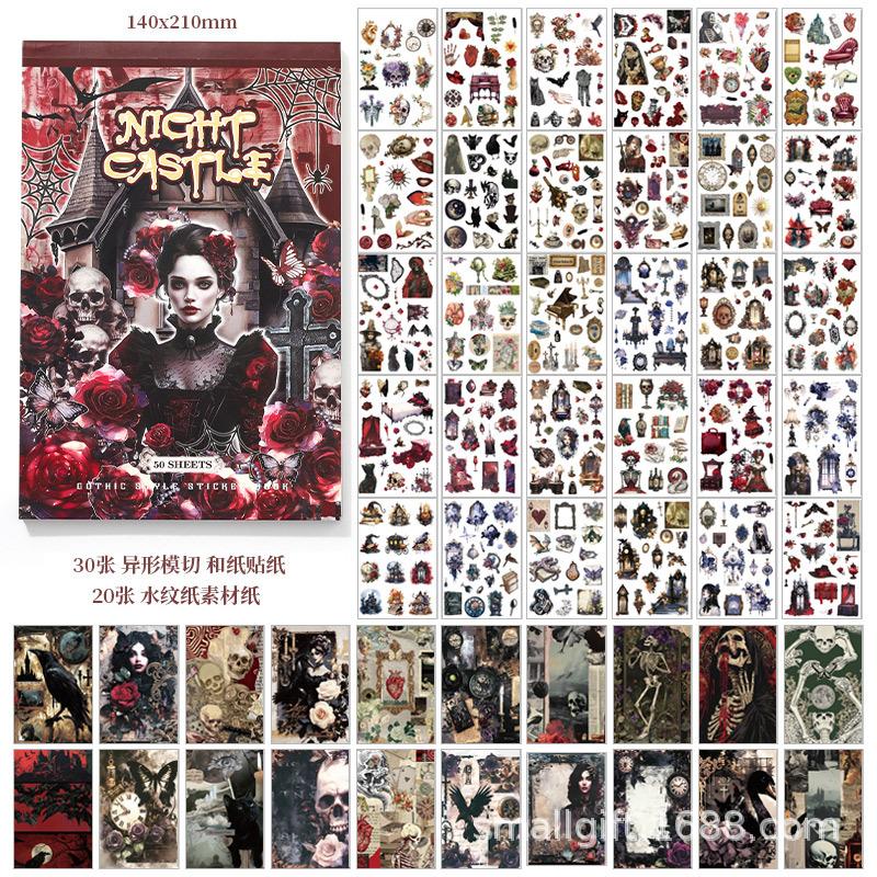 

Plus Size 50sheets Washi Stickers Material Paper Collection Book Western Cowboy Gothic Castle Style DIY Scrapbook Supplies