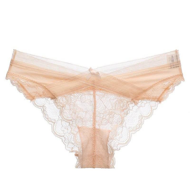 Women's Summer Sexy Lace Comfortable Hollowed Out Bow Traceless Mesh Low Rise Panties
