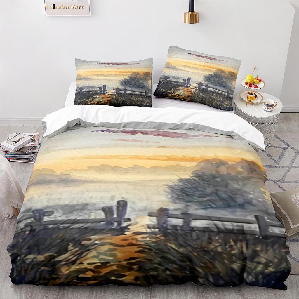 Color Lead Painting Duvet Cover Queen Size Farmhouse Theme 3 Pieces Bedding Set Watercolor Painting Style Art Print Quilt Cover