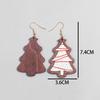 Retro Long Christmas Tree Wood Earrings for Women Creative Xmas Plaid Cookie Trees Drop Earring Party Jewelry Gifts