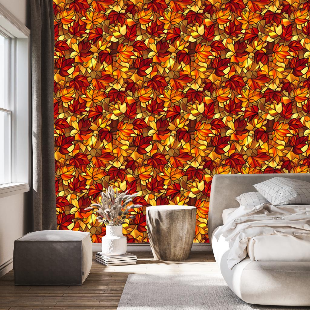 Stained Glass Wallpaper Gold, Orange, Red and Rust 50x1000