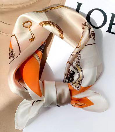 Gift silk scarves High-end silk streamer printed small square scarves Women's versatile trend square silk scarves