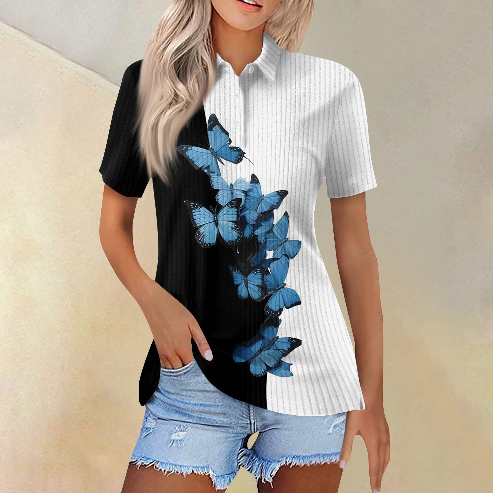 

Женская модная повседневная рубашка с короткими рукавами и принтом с лацканами, женские топы на пуговицах XL