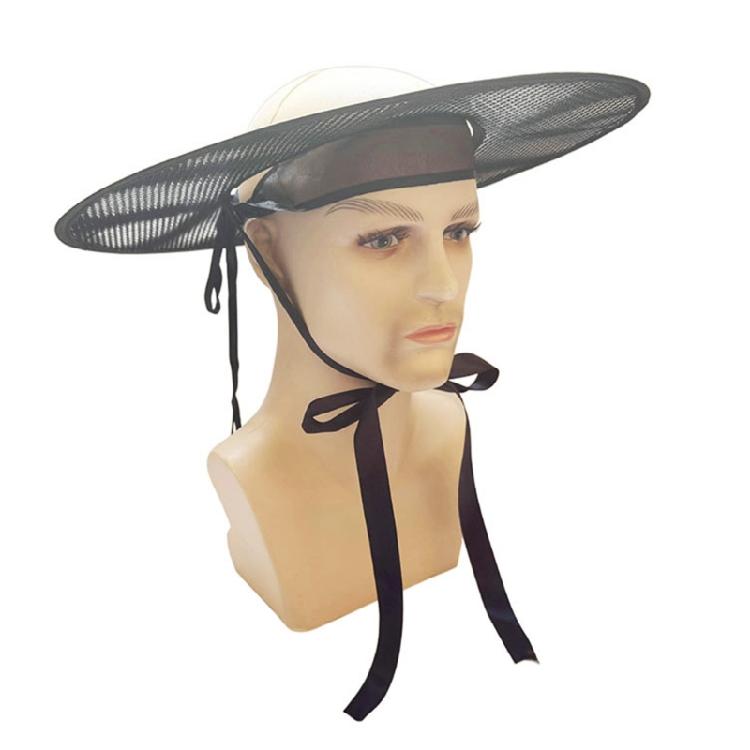Cultural Theme Black Hat with Ancient Design in Polyester Fabric Hollow Woven Hat for Costume Event and Daily Fashion