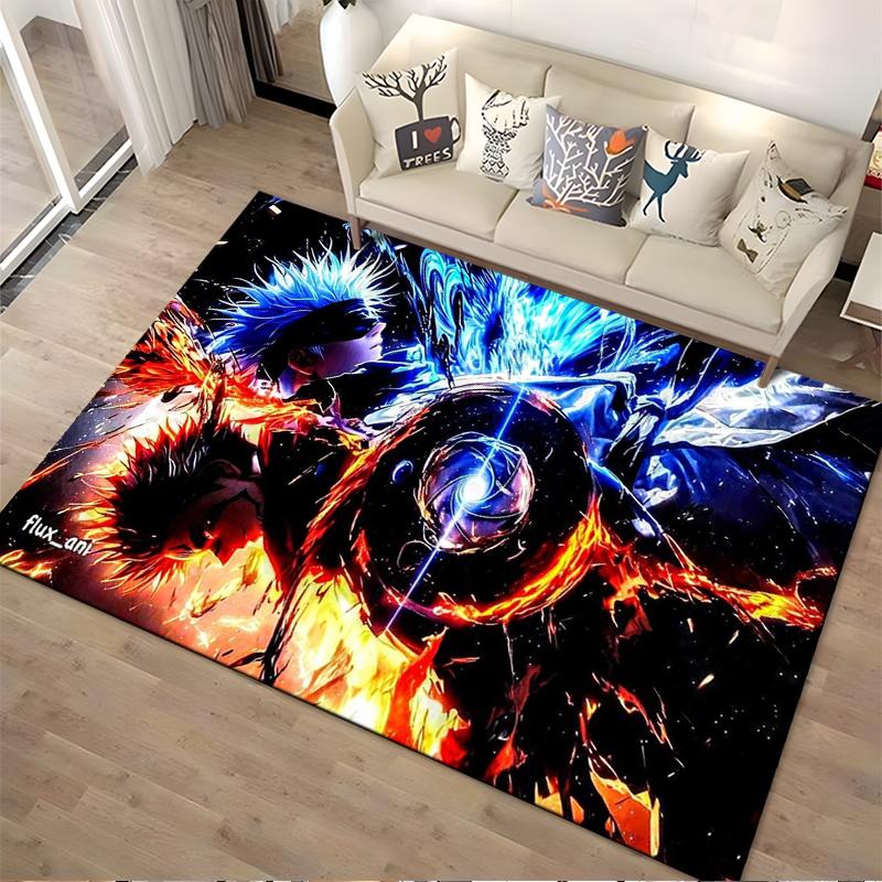 Fiery and icy themed anime-style artwork Non-slip rug suitable for living room and bedroom sofas