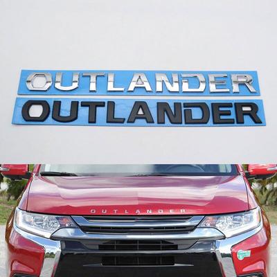 For Outlander Front Bonnet Head Emblem Badge Decal Logo Letter Nameplate Car Sticker Black Chrome Silver