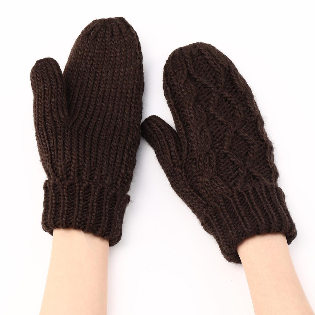 Diamond-shaped Mittens Autumn and Winter New Women's Knitted Wool Plus Velvet Thickened Fashionable Finger Warm Gloves