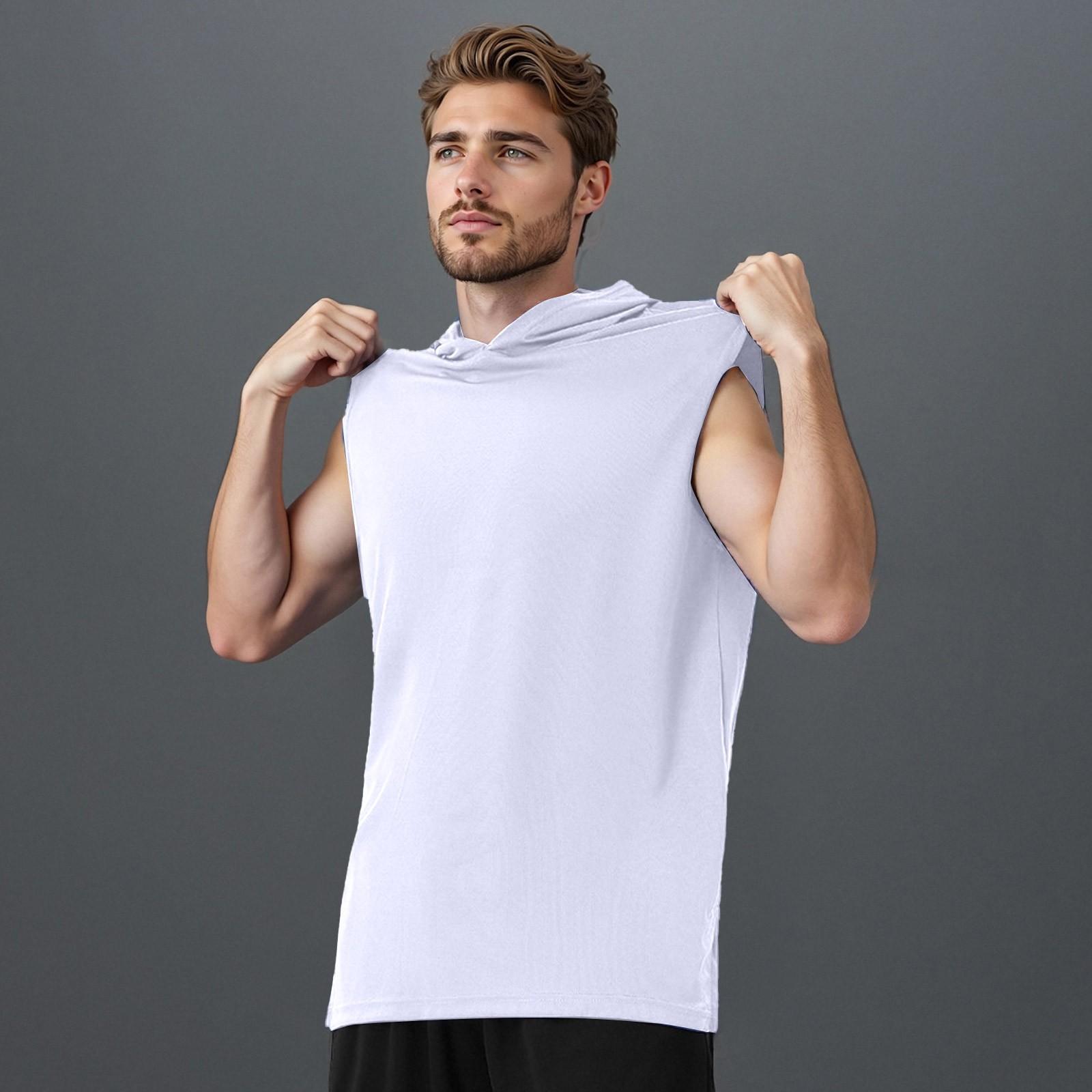 

Чоловіча безрукавка з важким жилетом і капюшоном. Повсякденна футболка без рукавів XL білий