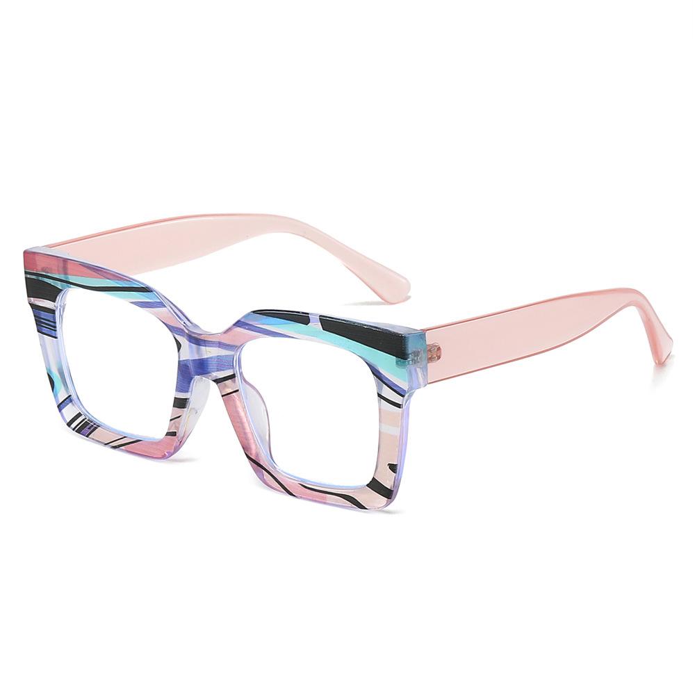 2024 Bunte Muster Großer Rahmen Blaulichtfilter Brille, Europäischer & Amerikanischer Street Style, Gesichtsschlankmachende Brillengestelle