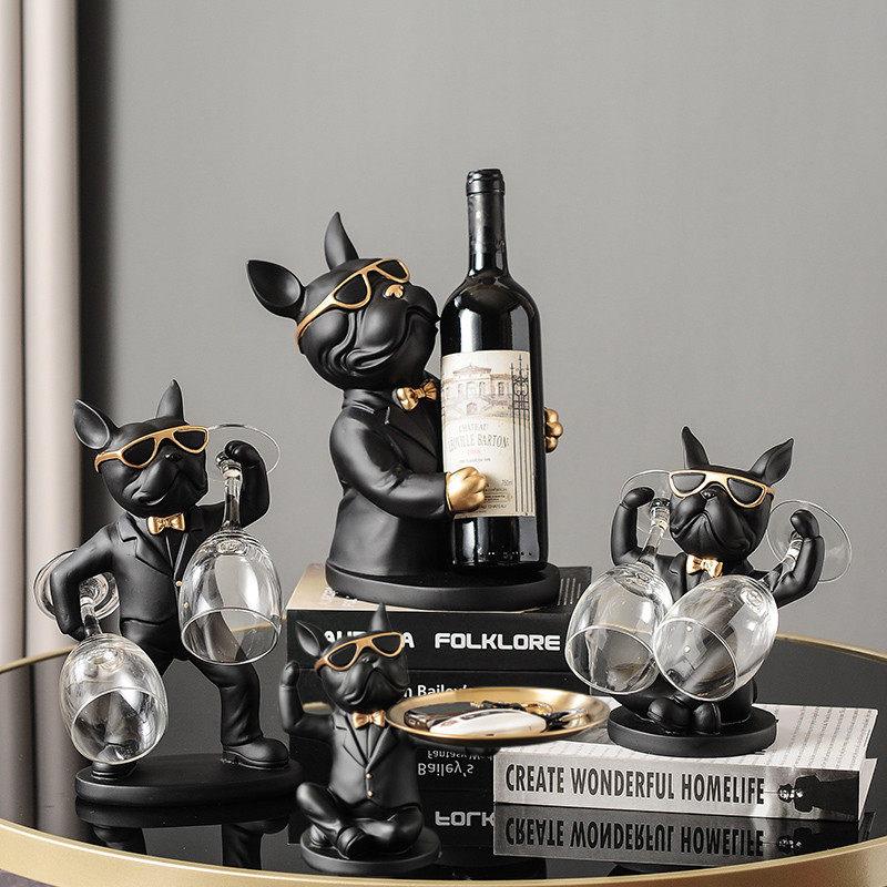 Decorarea casei Figurine cu animale Suporturi pentru vin Artizanat din rasina Statuie Bulldog Suport pentru sticla de vin Masa de birou Raft cu sampanie Decor camera
