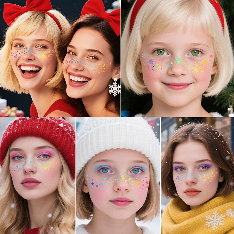 Christmas Tattoo Sticker Waterproof Temporary Simulated Freckle Makeup Sticker Laser Flash Face Sticker