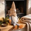 Long Legged Gnome Figurines Christmas Plush Decoration with Legs, Faceless Handmade Fabric Neutral Gifts for Friends Doll Figurines, Sitting Elf Home