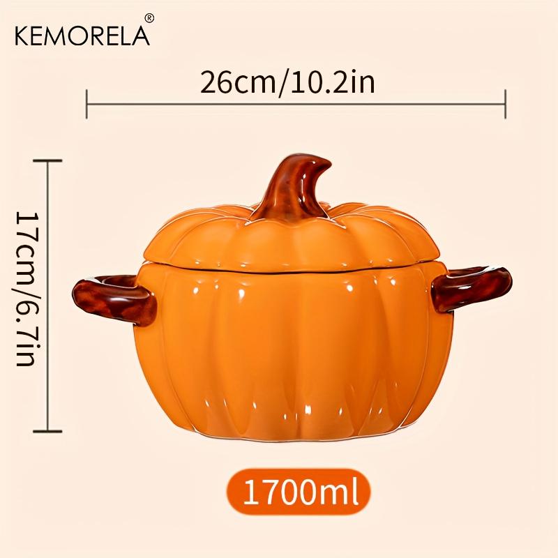 Halloween-Kürbis-Schüssel, ofenfester Keramik-Kürbis-Auflauftopf mit Deckel und Griffen, perfekt für Thanksgiving und Halloween