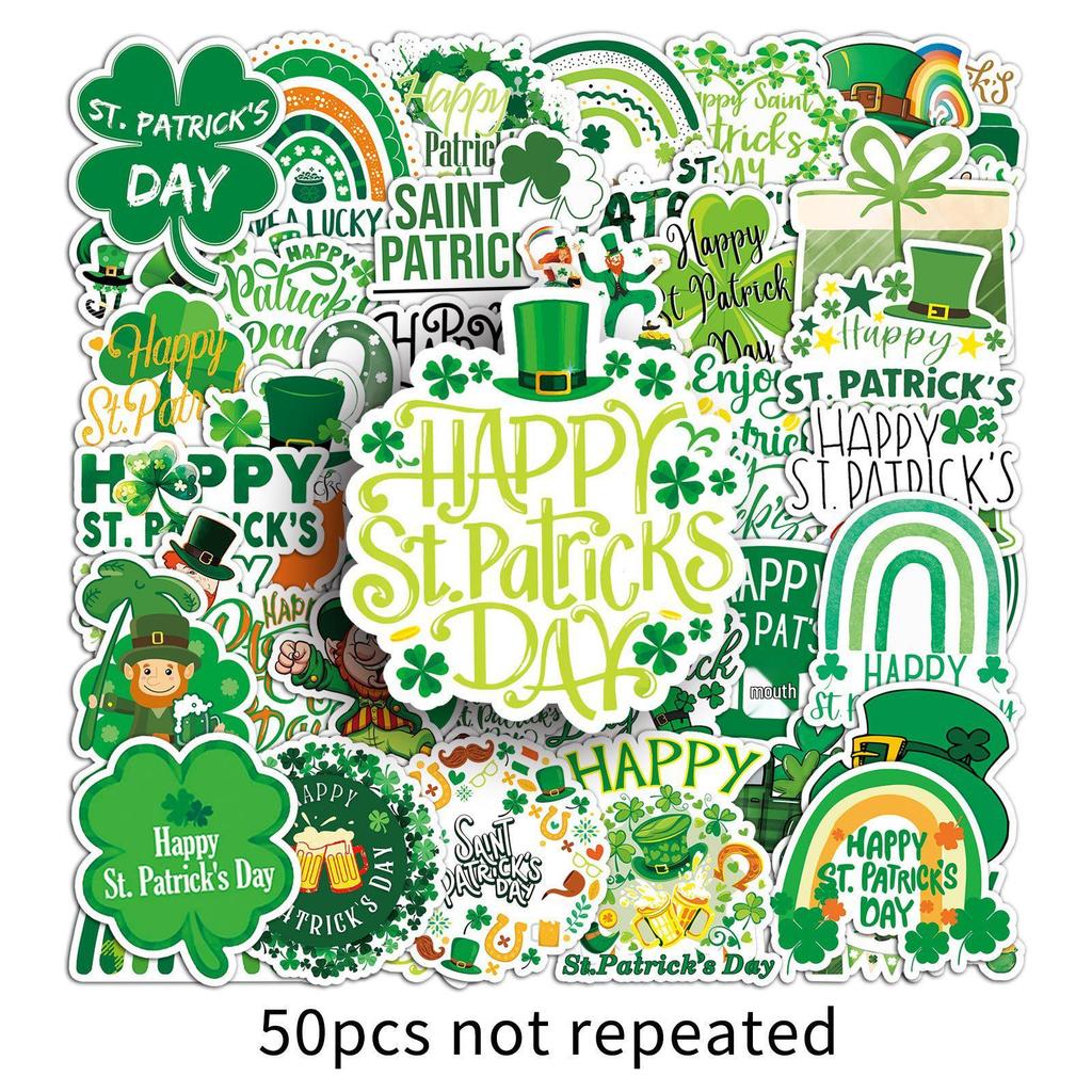 50pcs St. Patrick's Day Green Graffiti Waterproof Stickers for Journals, Phones, and Computers.