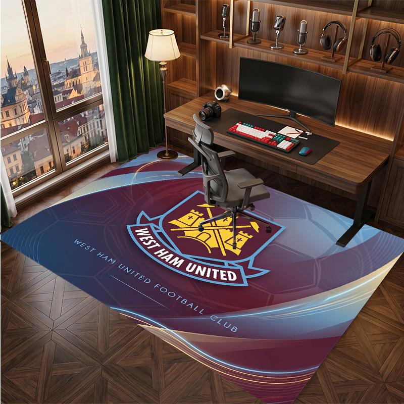 West Ham United Football Print Crystal Velvet Rug, Comfortable Water Absorbent Non Slip Indoor Floor Carpet
