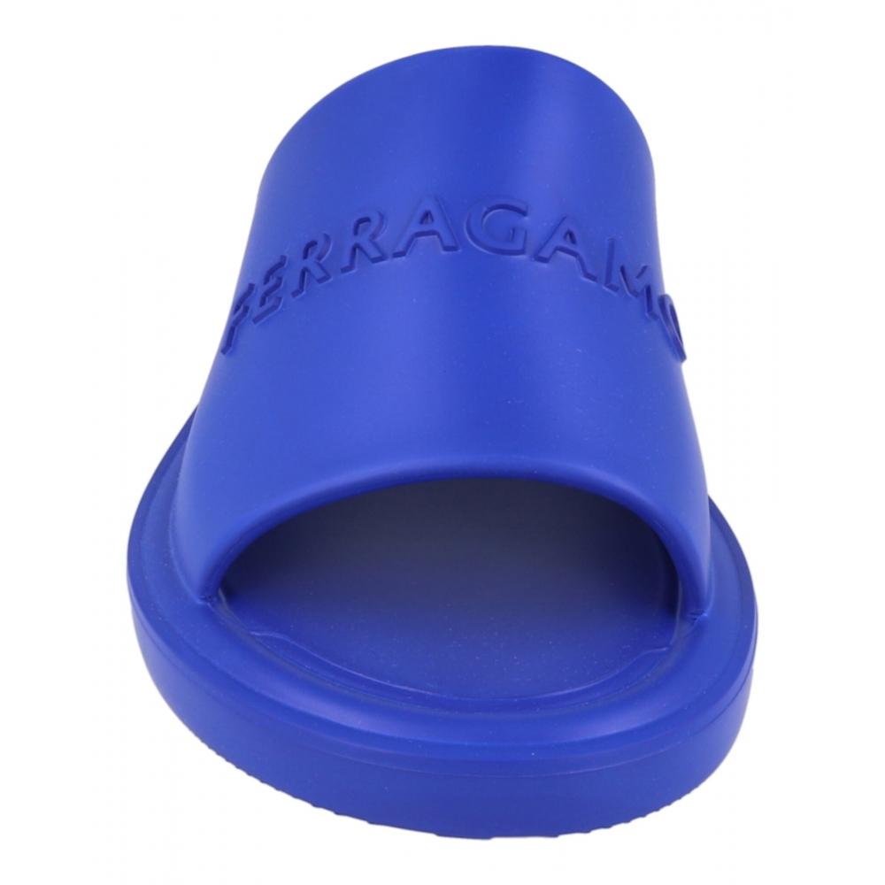 Salvatore Ferragamo Giuneva Logo Embossed Slides Blue