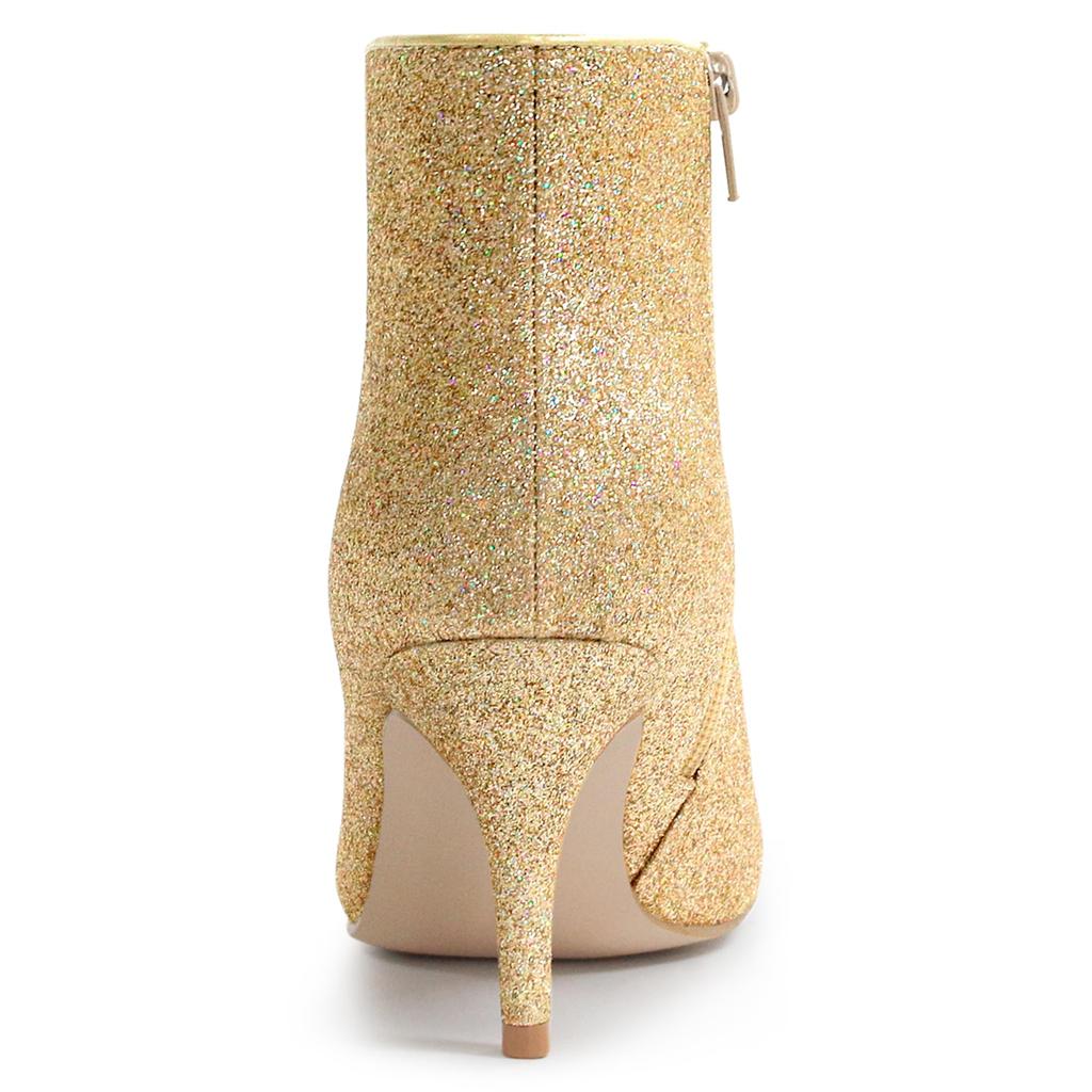 Allegra K Glitter Ankle Boots, Pointed Toe, Stiletto Heel, Women's, Gold, Size 26.0 cm