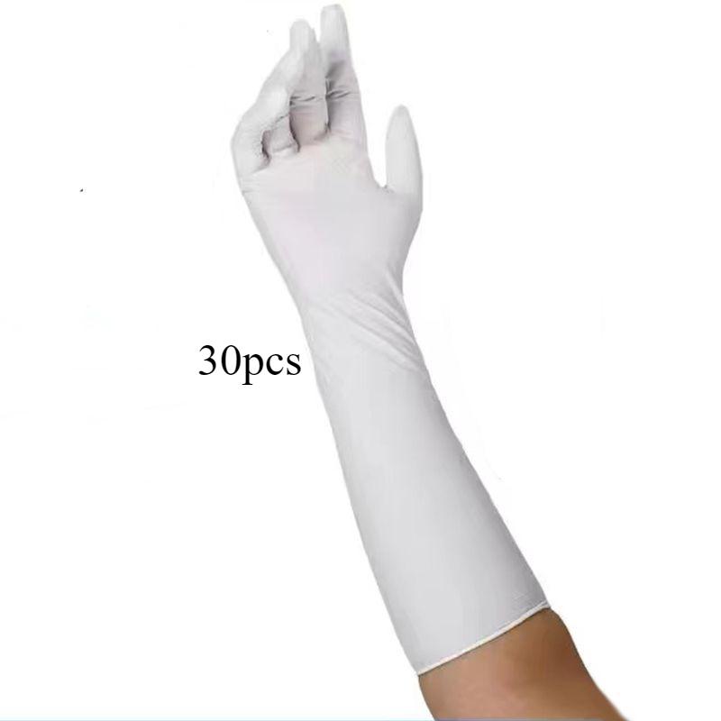 

30 шт. перчатки для мытья посуды кухонные бытовые одноразовые перчатки нитриловые перчатки удлиненные 15 дюймов утолщенные S белый