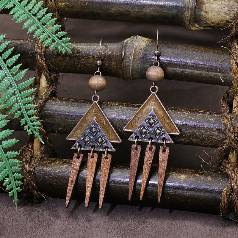 Vintage Ethnic Bohemian Drop Dangle Earrings For Women Wooden Tassel Pearl Beaded Geometric Leaf Flower Round Boho Earrings