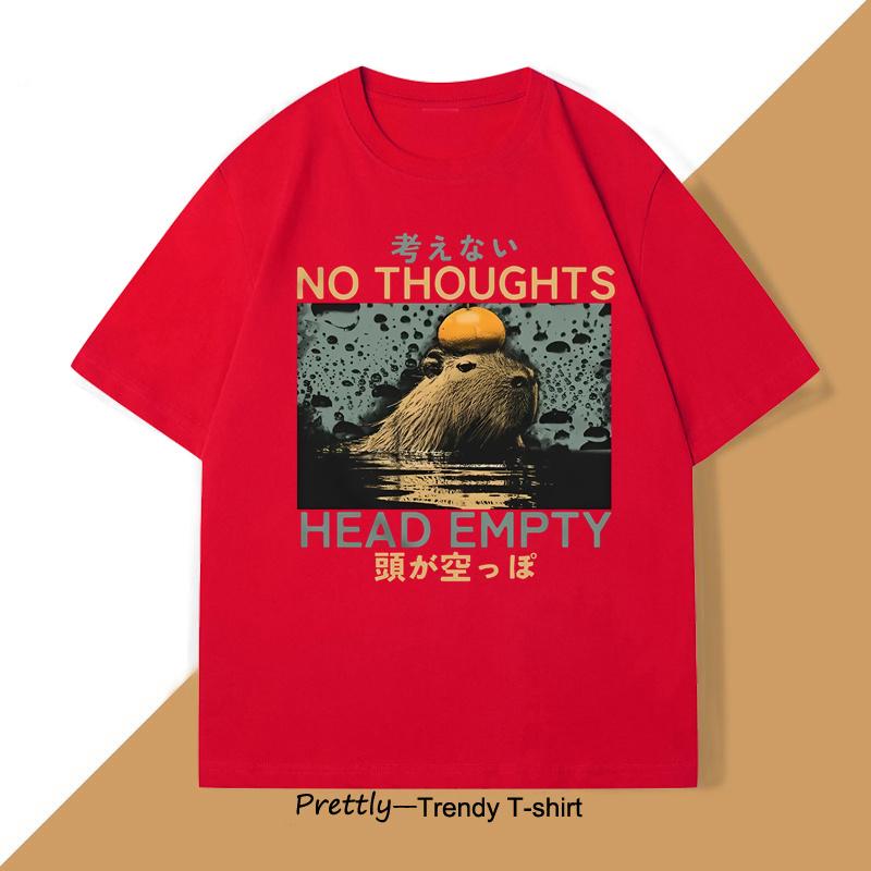No Thoughts Head Empty Japanese Style Tshirt Capybara Vintage Funny TShirt Men Harajuku Cotton T Shirt Mens Designer Clothes S