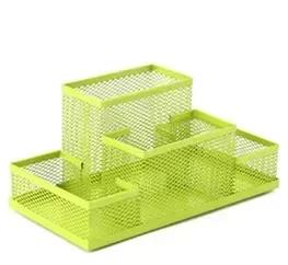Iron Mesh Four Grid Pen Holder Creative Metal Oblique Insertion Grids Pen Holder Office Desktop Hollow Combination Storage Box