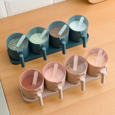 Multi-functional Airtight Spices Box Dividing Grids Anti Slip Seasoning Organizer with Spoon Plastic Spice Container Kitchen